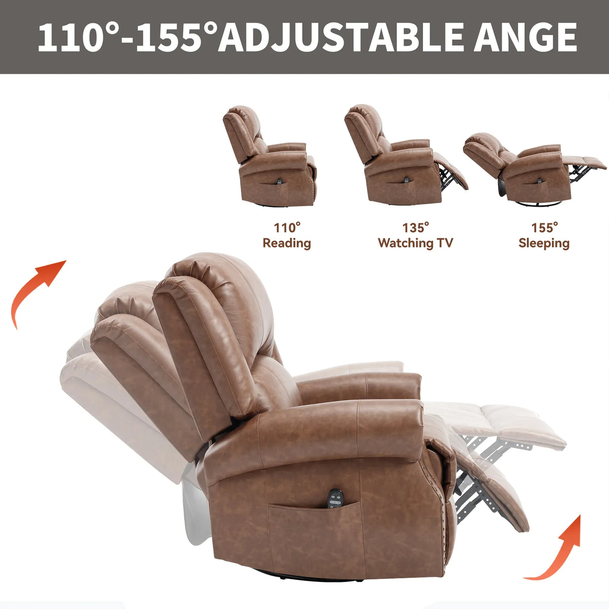 Heated Medium-Firm Massage Recliner Chair With Swivel - Omega Lifestyles