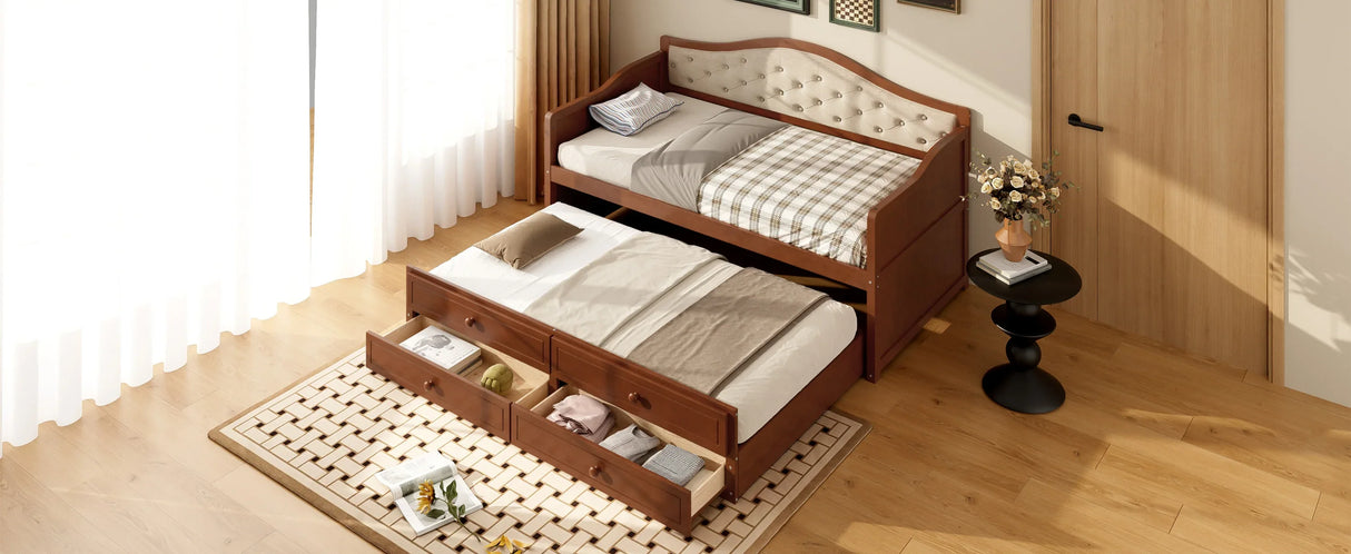 Twin Daybed With Trundle And Storage Drawers Walnut - Omega Lifestyles
