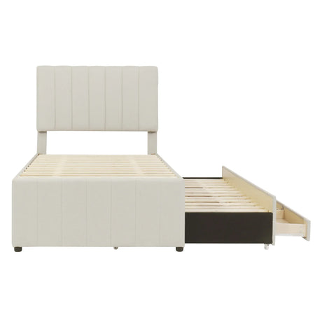 Twin Upholstered Platform Bed With Trundle And Drawers - Omega Lifestyles