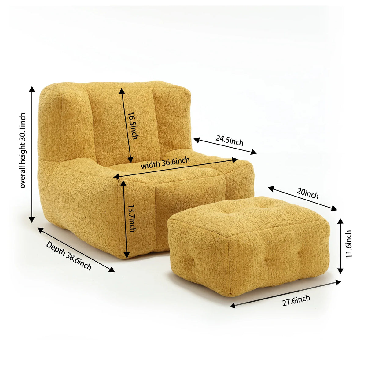 Velvet Memory Foam Bean Bag Chair With Ottoman - Omega Lifestyles