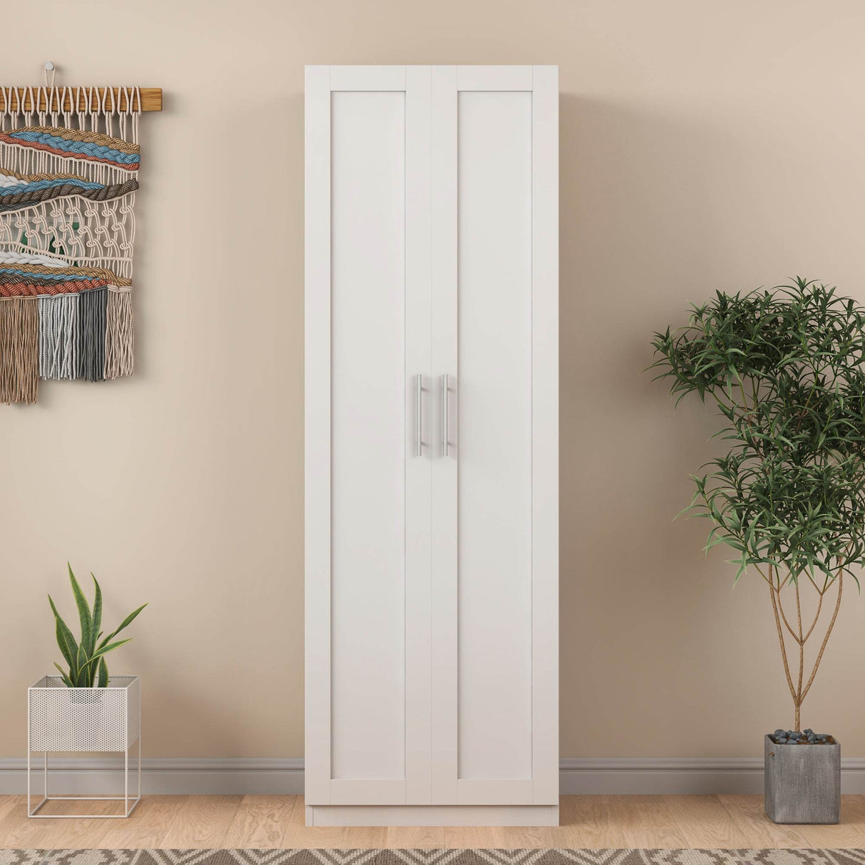 White MDF High Storage Cabinet With 2 Doors and 3 Shelves