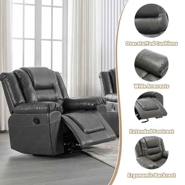 Grey PU Manual Reclining Rocking Swivel Recliner Chair - Omega Lifestyles
