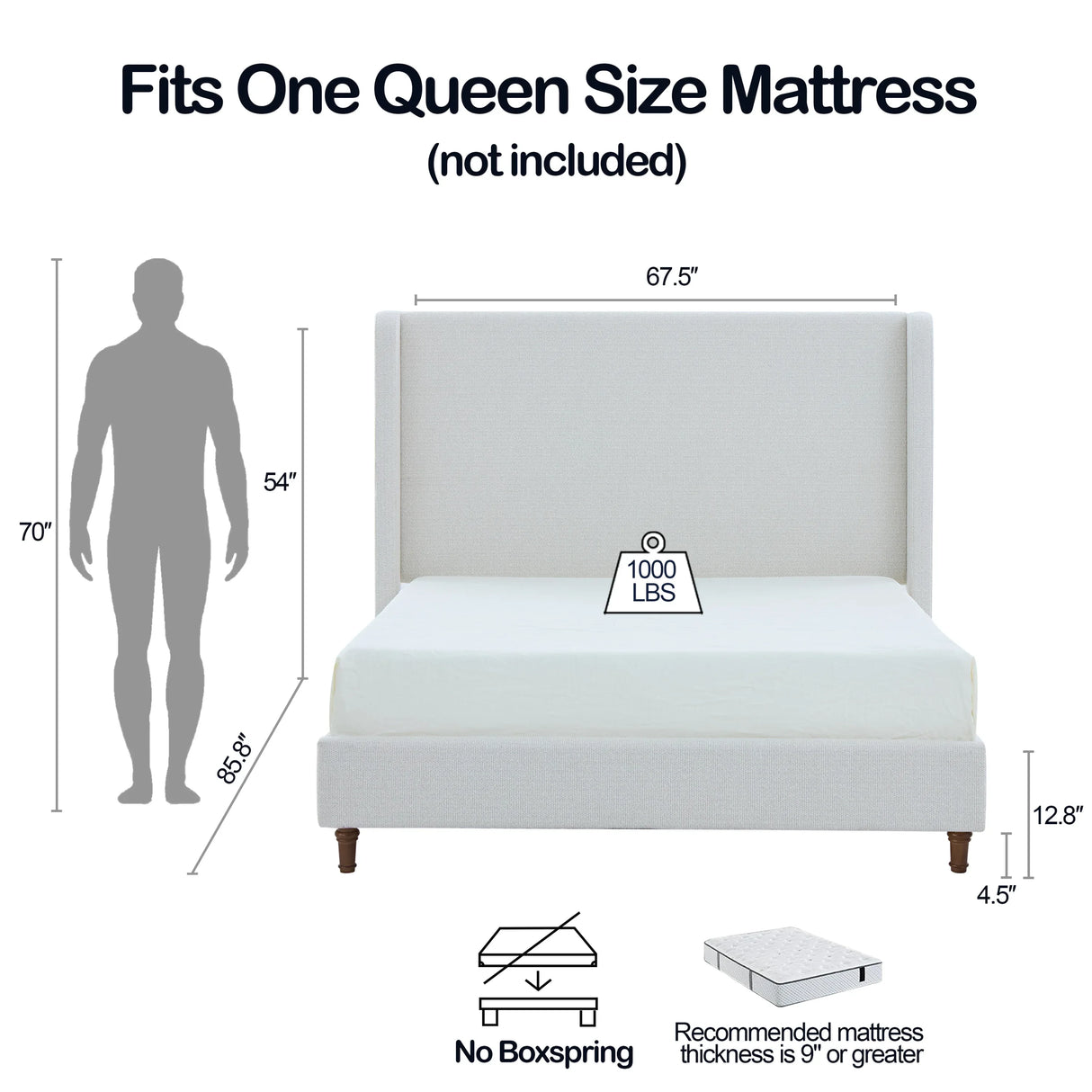Queen Boucle Upholstered Bed Frame With Tall Headboard - Omega Lifestyles
