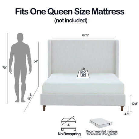 Queen Boucle Upholstered Bed Frame With Tall Headboard - Omega Lifestyles