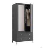 Retro Steel Armoire Wardrobe Closet With Mirror And Drawers - Omega Lifestyles
