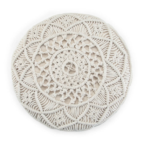 Round Handcrafted Cotton Macrame Pouf Accent Stool - Omega Lifestyles