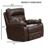 Transitional Brown Leatherette Manual Chair With Pillow Arms - Omega Lifestyles