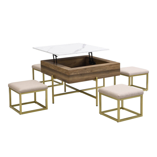 Modern Square Lift-Top Coffee Table Set With Ottomans - Omega Lifestyles