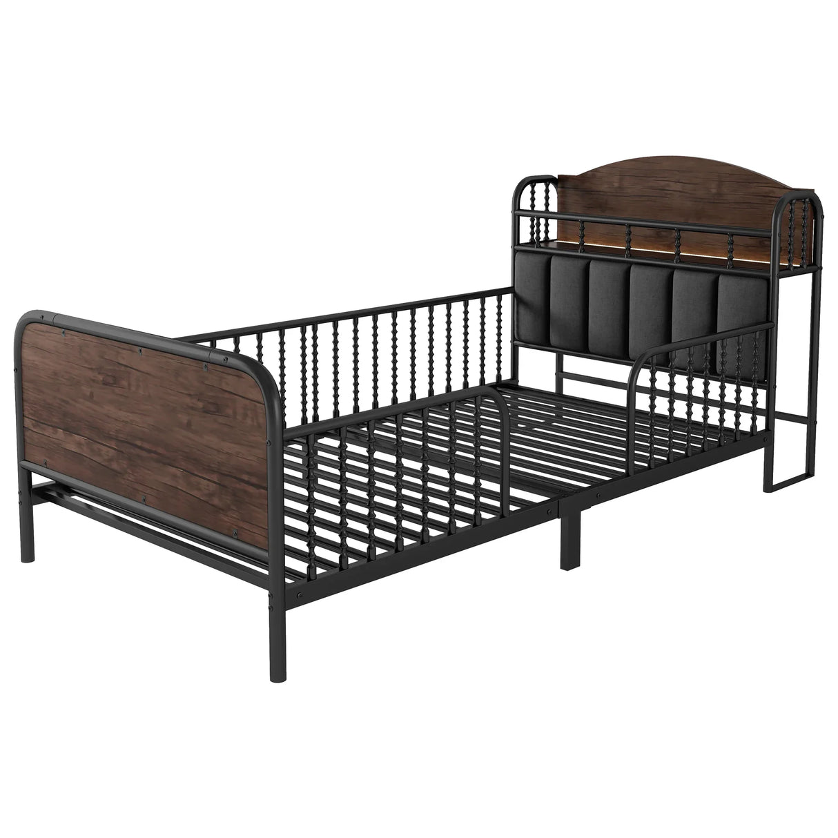 Twin Metal Platform Bed Frame With Upholstered Headboard And LED Light - Omega Lifestyles