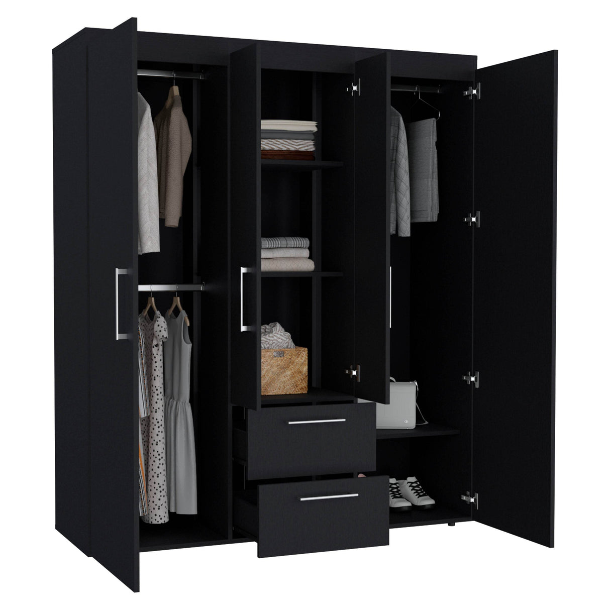 Modern Multi-Section Bedroom Wardrobe With Drawers - Omega Lifestyles
