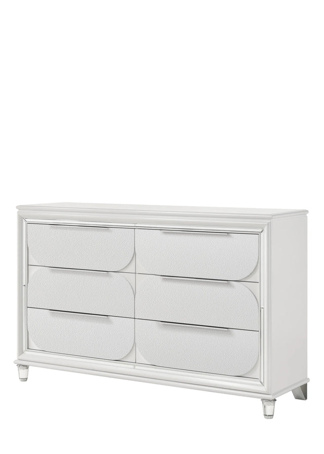 Modern Pearl White Synthetic Wood Dresser With Ample Storage - Omega Lifestyles
