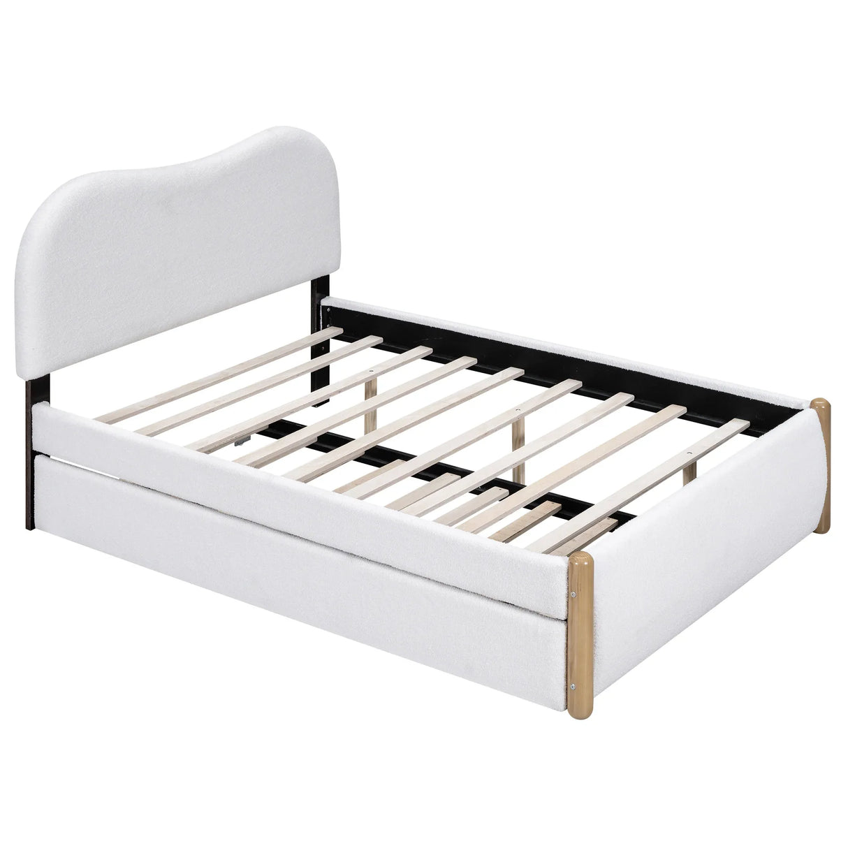 Full Upholstered Platform Bed With Twin Trundle White - Omega Lifestyles