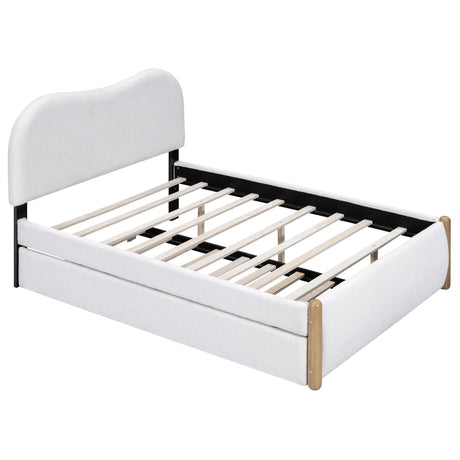 Full Upholstered Platform Bed With Twin Trundle White - Omega Lifestyles
