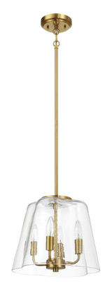 Soiree Four-Light Clear Glass Satin Brass Pendant