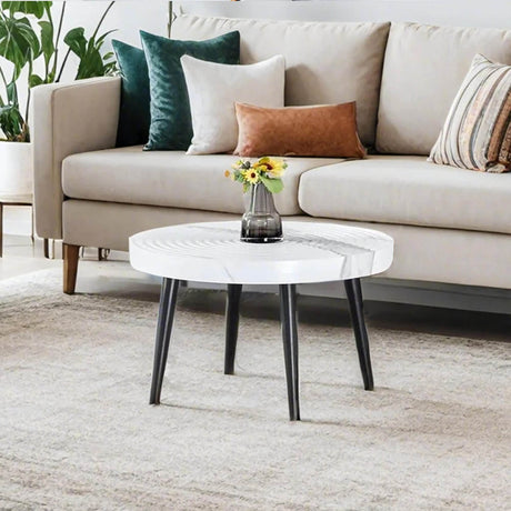 White Marble Pattern Round MDF Metal Coffee Table - Sleep Galleria