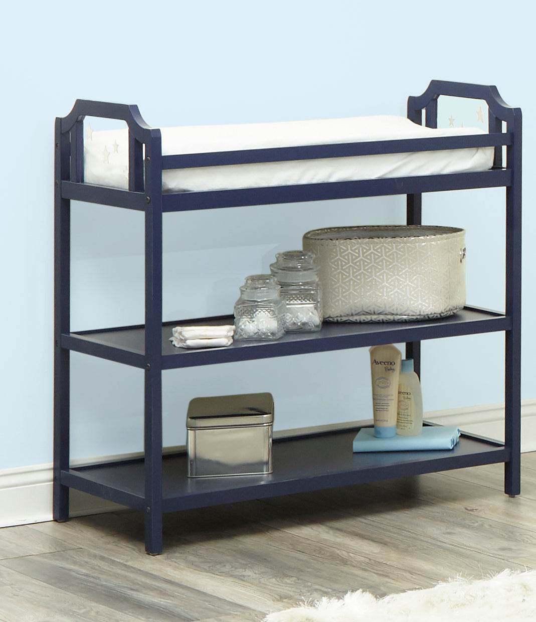 Solid Wood Navy Blue Changing Table with Storage