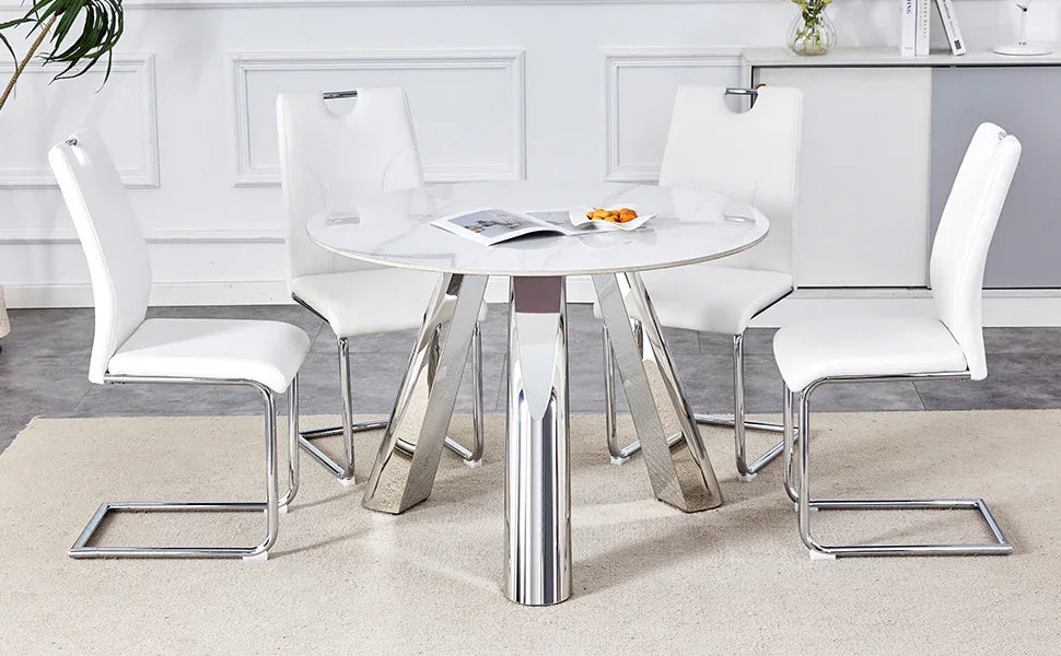 42-Inch Round Sintered Stone Dining Table With Chairs - Omega Lifestyles