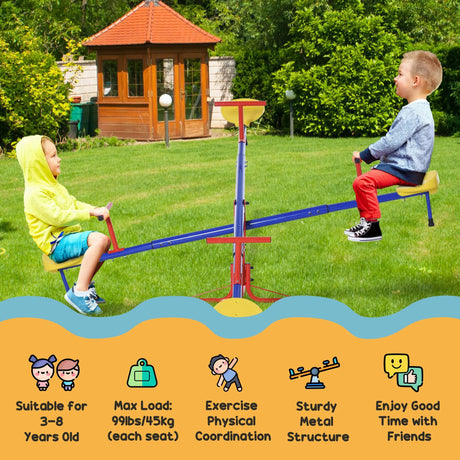 4-Seater Kids Outdoor Metal 360-Degree Spinning Seesaw - Omega Lifestyles