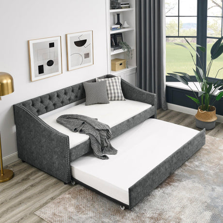 Twin Upholstered Tufted Daybed With Trundle Frame - Omega Lifestyles