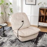 Modern Ivory Velvet Swivel Gliding Recliner Chair With Phone Holder - Omega Lifestyles