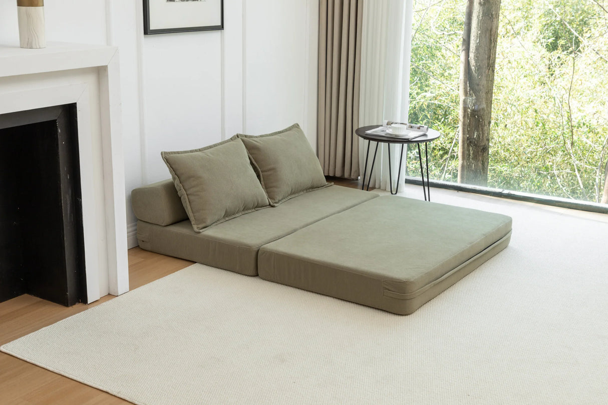 Foldable Corduroy 2-Seat Sofa Bed With Mattress - Omega Lifestyles