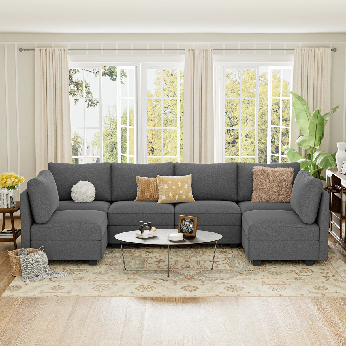 Modern U-Shaped 6-Seater Modular Sectional Sofa With Storage - Omega Lifestyles