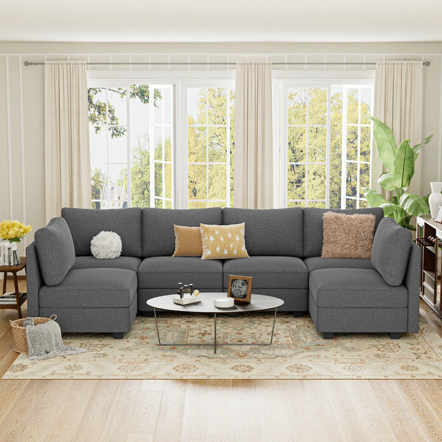Modern U-Shaped 6-Seater Modular Sectional Sofa With Storage - Omega Lifestyles