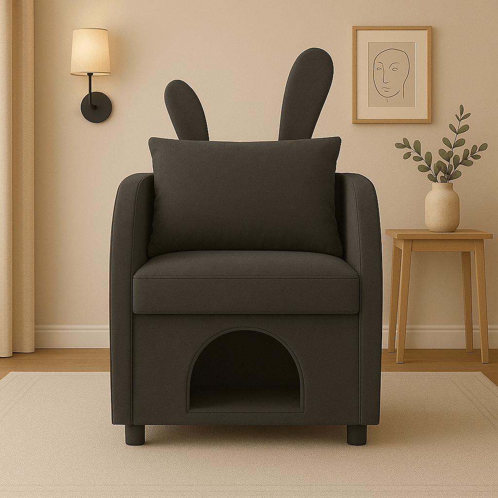 Dark Gray Bunny-Ear Fabric Pet Furniture Armchair - Omega Lifestyles