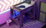 Full Wood Gaming Loft Bed Frame With Desk LED Charging Station - Omega Lifestyles