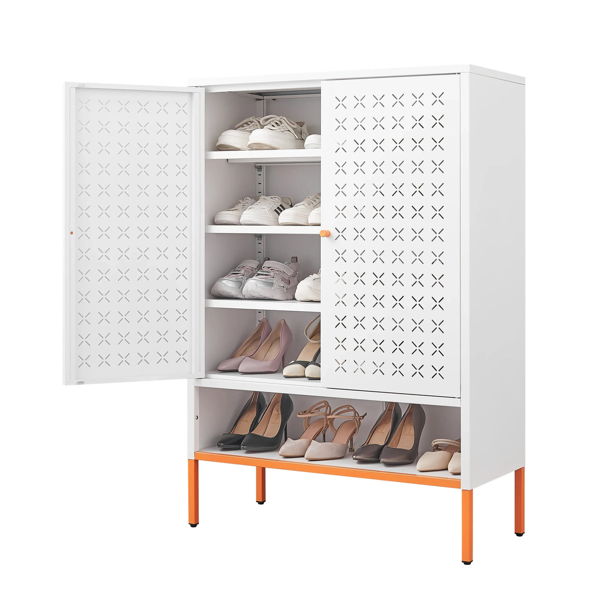 Modern White Metal Adjustable Shelf Shoe Cabinet - Omega Lifestyles