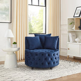 Velvet Upholstered Blue Swivel Chair With Pillows - Omega Lifestyles