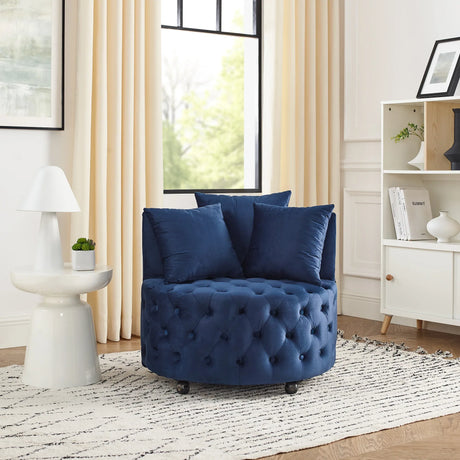 Velvet Upholstered Blue Swivel Chair With Pillows - Omega Lifestyles