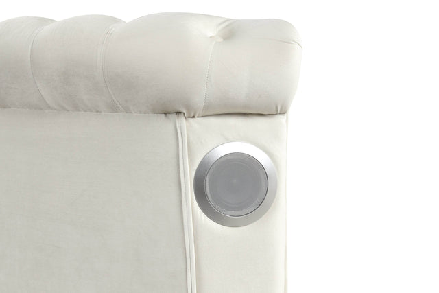 Modern Velvet Upholstered Wood Queen Bed Frame With USB Charger - Omega Lifestyles