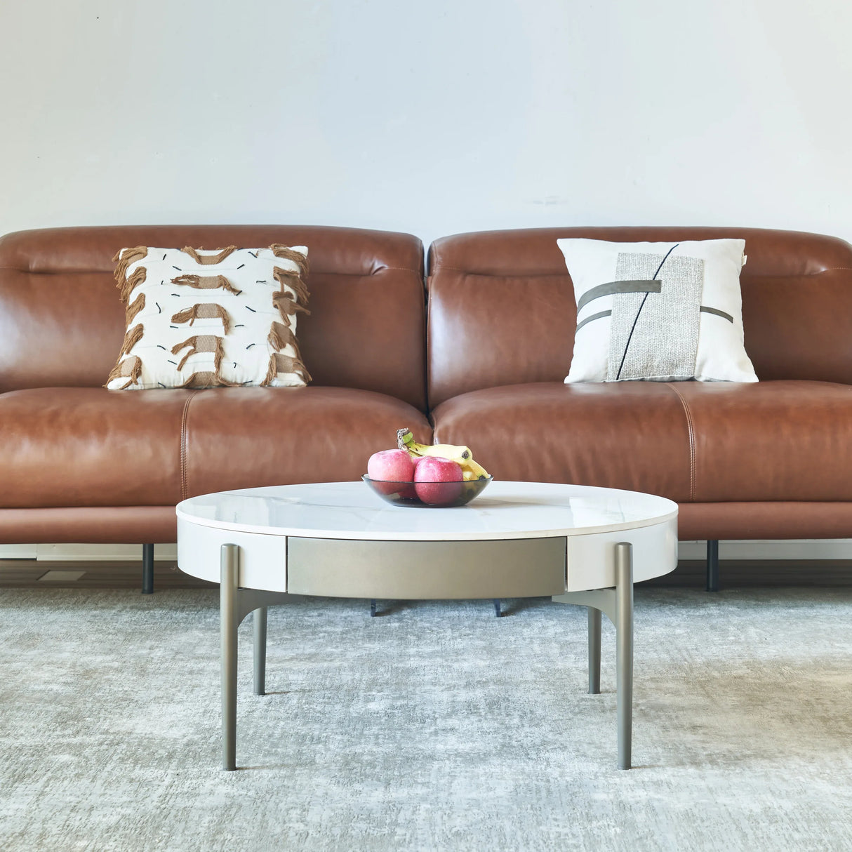 Modern Round Ceramic Top Coffee Table With Storage Drawers - Omega Lifestyles