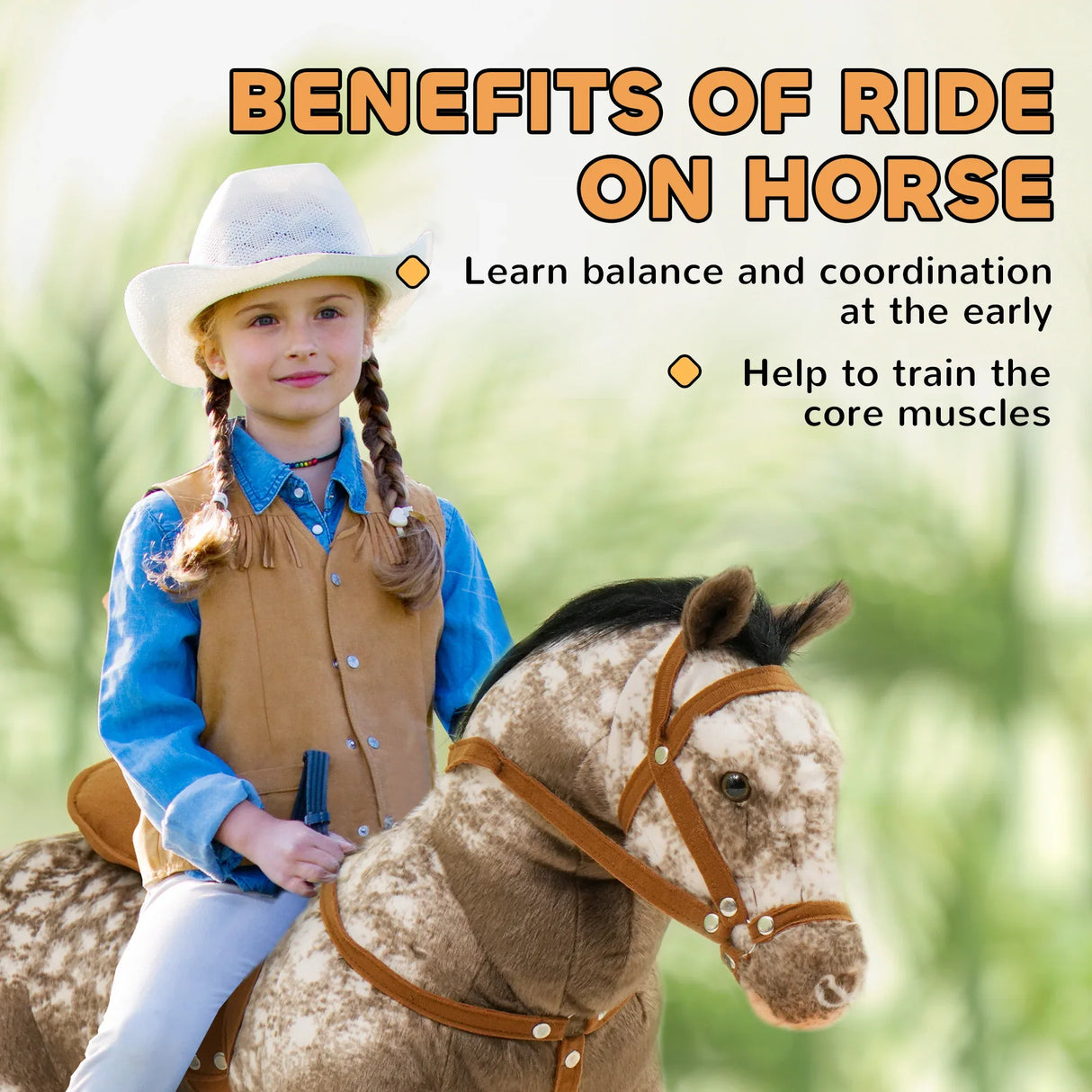 Realistic Ride-On Horse Toy With Saddle And Sound - Omega Lifestyles