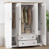 4 Door White Solid Wood MDF Wardrobe Armoire - Omega Lifestyles