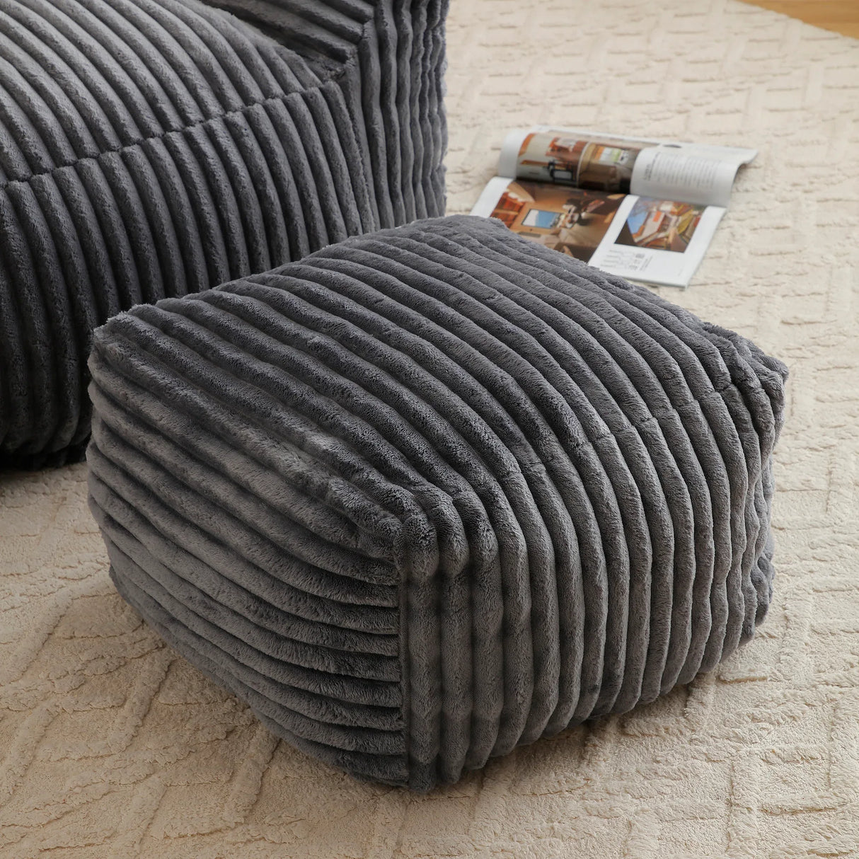 Giant Medium-Soft Corduroy Bean Bag Chair With Footstool - Omega Lifestyles