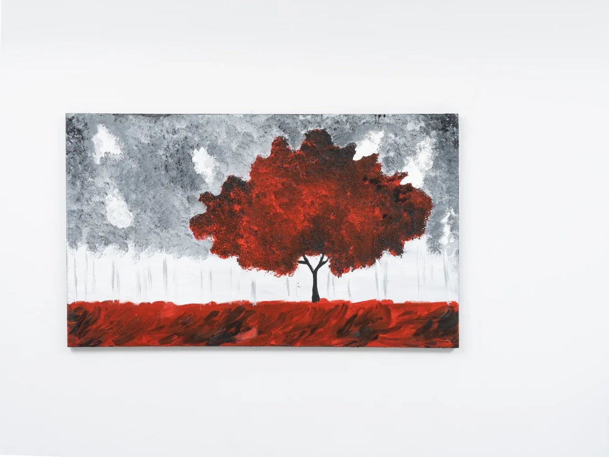Hand-Painted Red Landscape Canvas Wall Art 47x27 Inches - Omega Lifestyles