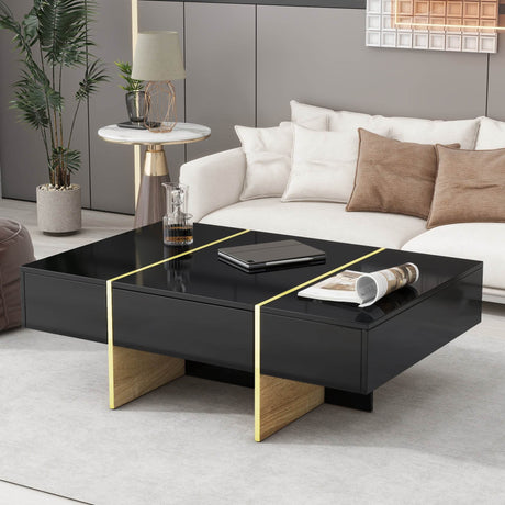 Minimalist High Gloss Black And Gold Coffee Table - Sleep Galleria