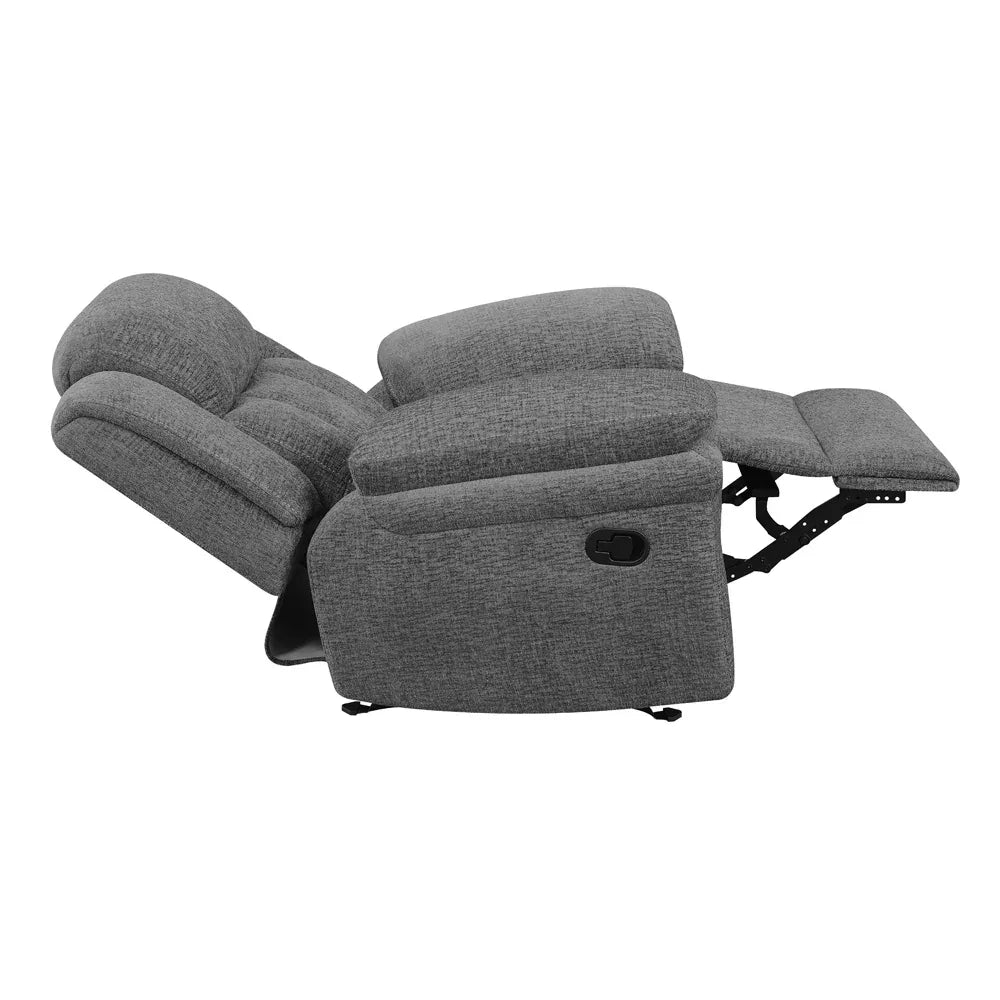 Charcoal Upholstered Glider Recliner With Cushioned Arms - Omega Lifestyles