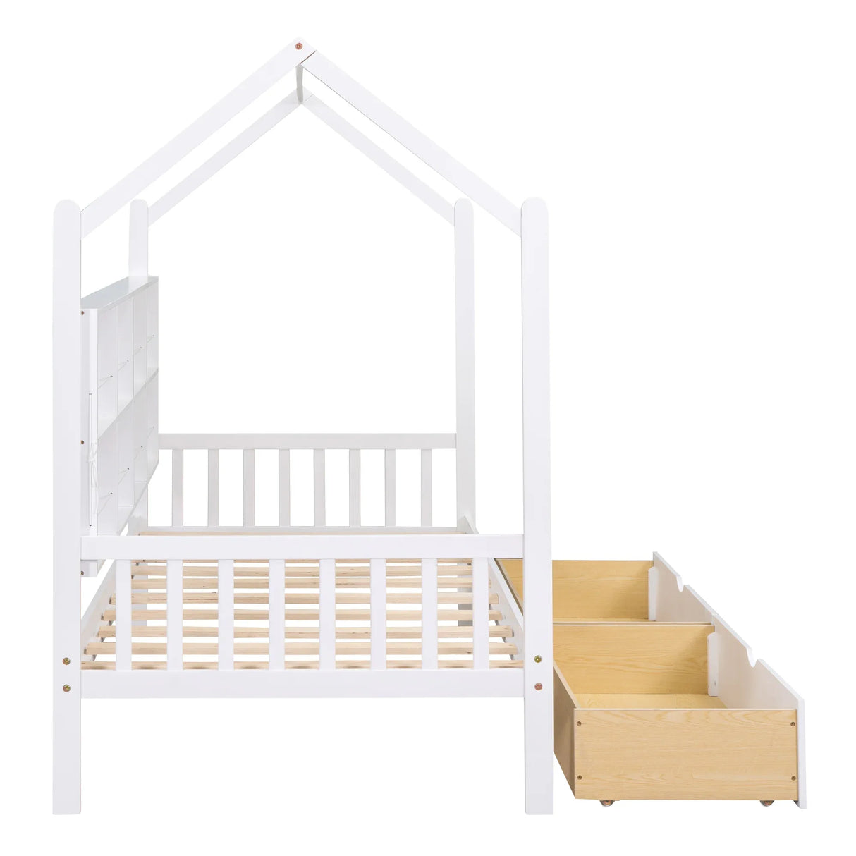 Twin Solid Wood Kids House Bed With Storage Drawers - Omega Lifestyles