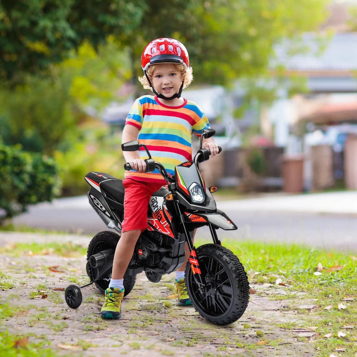 Aprilia Licensed 12V Electric Kids Motorcycle With Training Wheels - Omega Lifestyles
