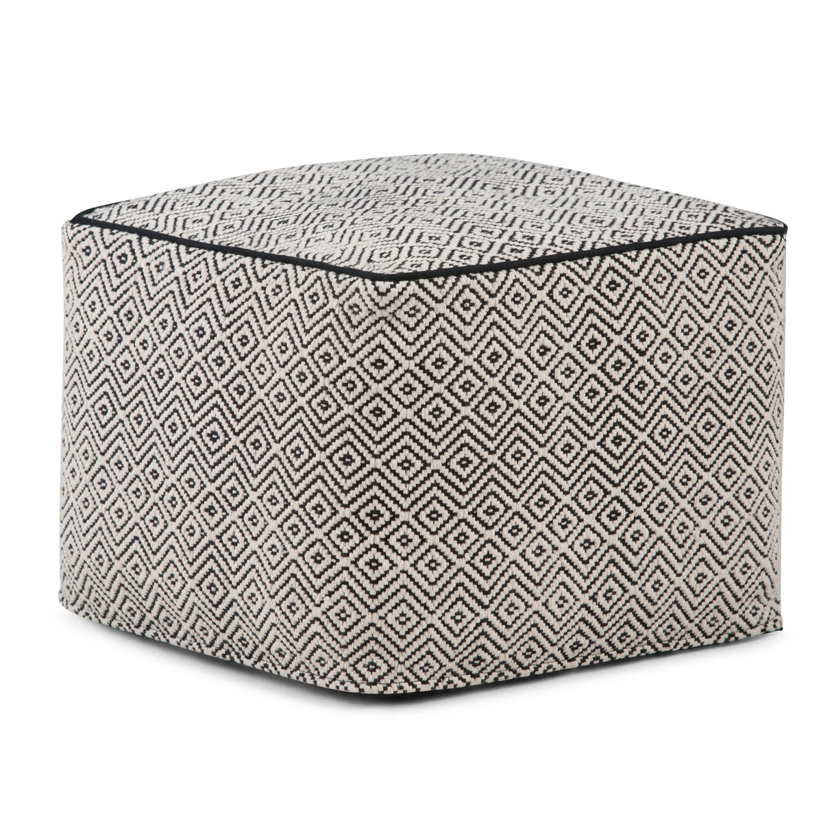 Black Patterned Upholstered Fabric Square Pouf Seating Stool - Omega Lifestyles