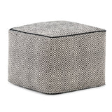 Black Patterned Upholstered Fabric Square Pouf Seating Stool - Omega Lifestyles