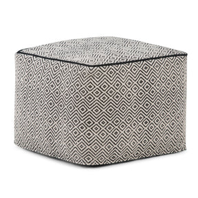 Black Patterned Upholstered Fabric Square Pouf Seating Stool - Omega Lifestyles