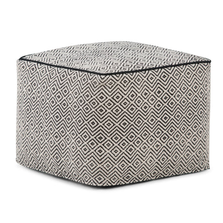 Black Patterned Upholstered Fabric Square Pouf Seating Stool - Omega Lifestyles
