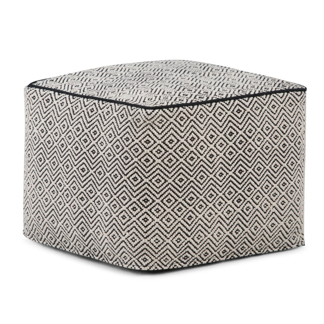 Black Patterned Upholstered Fabric Square Pouf Seating Stool - Omega Lifestyles