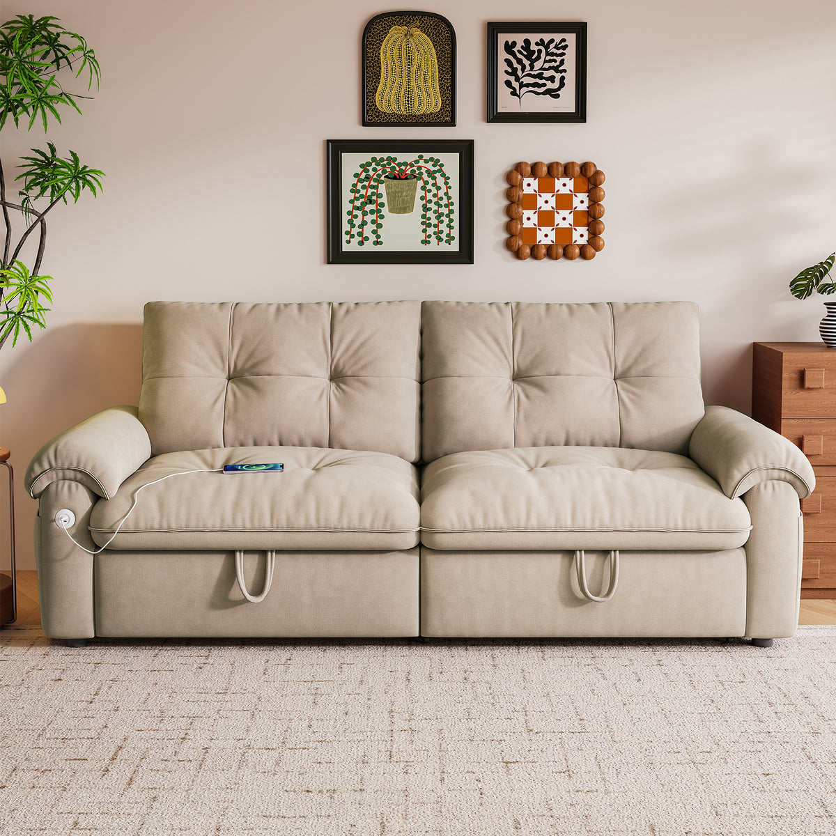 Convertible Flannelette Two-in-One Sofa Bed Brown