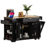 Fluted Rubber Wood Kitchen Island With Trash Can Cabinet - Omega Lifestyles