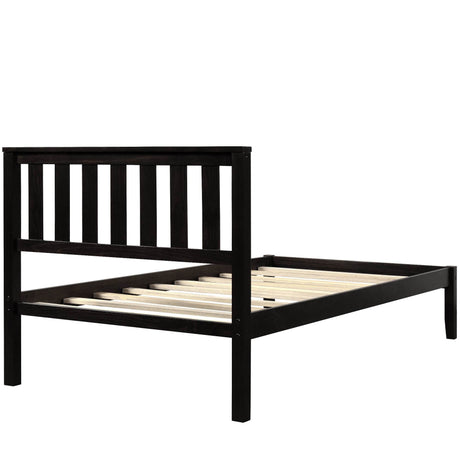 Twin Espresso Solid Wood Platform Bed With Headboard - Omega Lifestyles